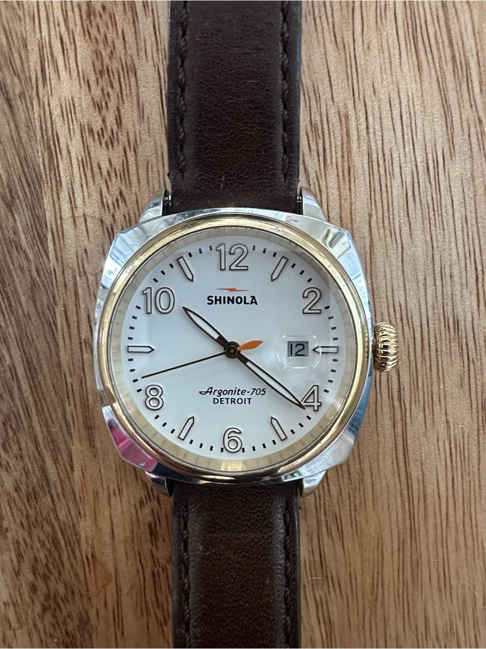 Shinola Brakeman White Dial Argonite-705 Leather Strap Watch